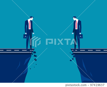 Business and partnership standing on the edge of th eravine and thinking adbout how to meet Business and partnership standing on the edge of th eravine and thinking adbout how to meet 97419637