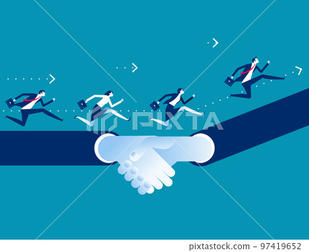 People overcome an obstacle by joining hands. Business deal vector illustration 97419652