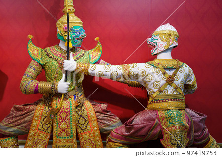 Thai traditional dance / mask play "Korn" costume (white monkey Hanuman and demon) Thai traditional dance / mask play "Korn" costume (white monkey Hanuman and demon) 97419753