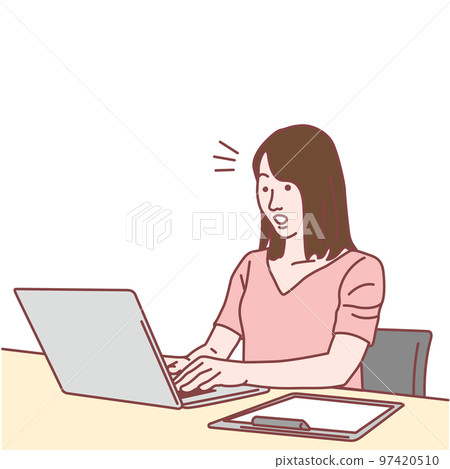 在筆記型電腦上工作的女人 97420510