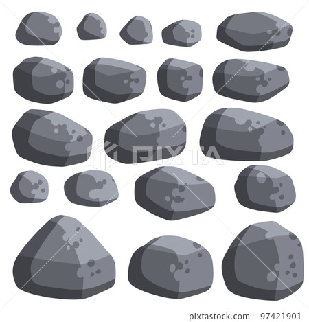 Stack of flat stone rock set. Different grey boulders. Pile of broken debris Stack of flat stone rock set. Different grey boulders. Pile of broken debris 97421901