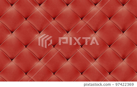 Red natural leather background, classic checkered pattern for furniture, wall, headboard Red natural leather background, classic checkered pattern for furniture, wall, headboard 97422369