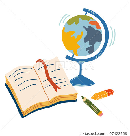 School supplies set. Back to school. Hand draw School equipment icons. Vector cartoon illustration in a flat style on a white background. All objects are isolated 97422568