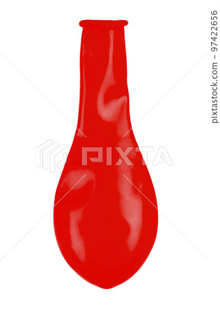 Red balloon without air. New colorful balloon isolated on white background.  97422656