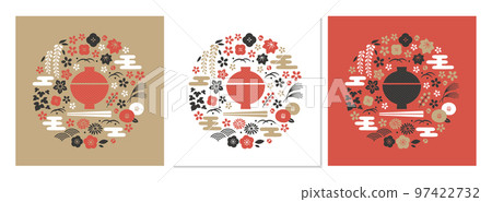 日本食物形象和植物圓形設計 3 種模式 97422732