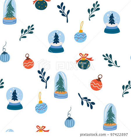 Christmas elements seamless pattern. Winter Background, kids wallpaper for fabric, textile, clothes, paper, fabric, scrapbooking, planner. New Years traditional holidays symbol. Vector illustration 97422897