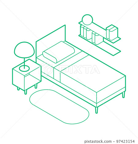 Isometric Bedroom Outline Illustration - Stock Illustration [97423154 ...