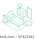 Isometric Bedroom Outline Illustration 97423161