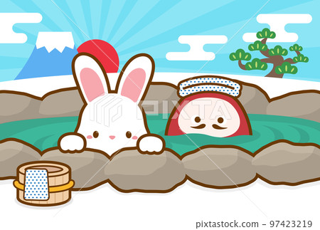 Material for New Year's cards_Rabbit, Dharma, the first sunrise, pine and open-air bath Material for New Year's cards_Rabbit, Dharma, the first sunrise, pine and open-air bath 97423219