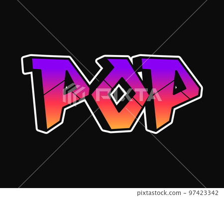 POP word trippy psychedelic graffiti style letters.Vector hand drawn doodle cartoon logo POP illustration. Funny cool trippy letters, fashion, graffiti style print for t-shirt, poster concept 97423342