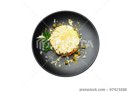 Concept of New year food, Olivier salad, isolated on white background Concept of New year food, Olivier salad, isolated on white background 97423886