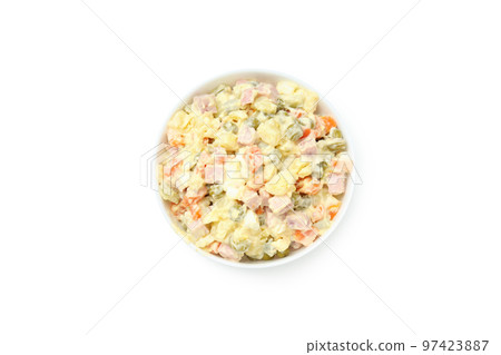 Concept of New year food, Olivier salad, isolated on white background Concept of New year food, Olivier salad, isolated on white background 97423887