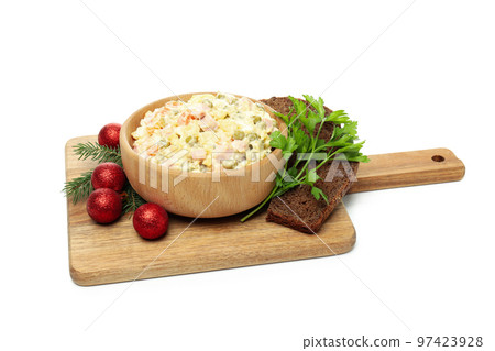 Concept of New year food, Olivier salad, isolated on white background Concept of New year food, Olivier salad, isolated on white background 97423928