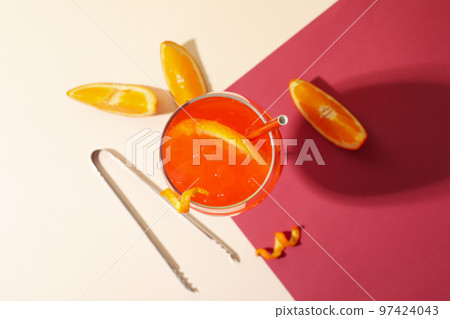 Concept of delicious cocktail, tasty Aperol Spritz Concept of delicious cocktail, tasty Aperol Spritz 97424043