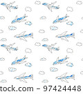 Airplane doodle illustration pattern 97424448
