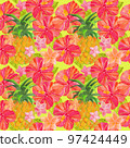 Pineapple and hibiscus watercolor, pattern 97424449
