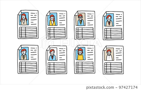 Image illustration of arranged resumes 97427174