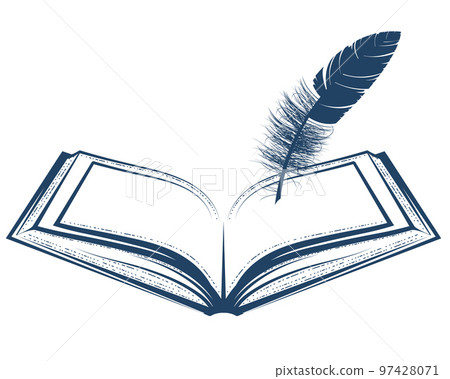 Open book or diary and feather, writer, scriptwriter or poet concept, write a memoirs, vector Open book or diary and feather, writer, scriptwriter or poet concept, write a memoirs, vector 97428071