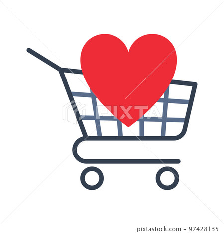 Heart in a Shopping Trolley. Cart with a heart. Shopping valentines day. Heart in a Shopping Trolley. Cart with a heart. Shopping valentines day. 97428135