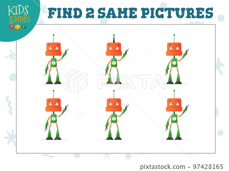 Find two same pictures kids puzzle vector illustration 97428165