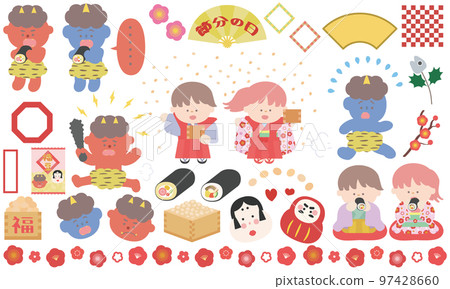 Setsubun illustration set for girls and boys Setsubun illustration set for girls and boys 97428660