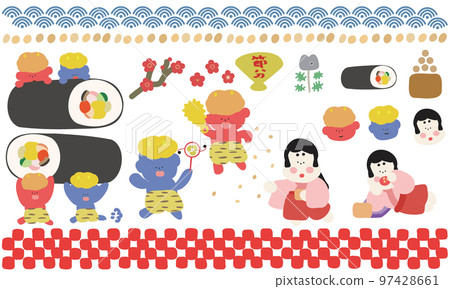 帶有鬆散圖案的節分插圖集 97428661