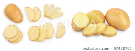 Young potato isolated on white background. Harvest new. Top view. Flat lay, Set or collection 97428795