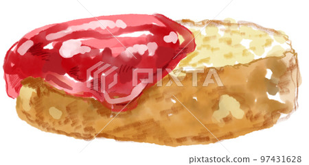 一桶紅色果醬的水彩插圖 一桶紅色果醬的水彩插圖 97431628