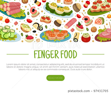 Finger Food Buffet Design with Different Snacks and Appetizers Vector Template Finger Food Buffet Design with Different Snacks and Appetizers Vector Template 97431705