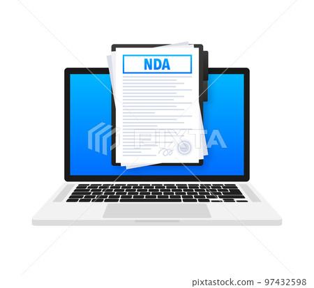 NDA - Non disclosure agreement Document on laptop screen, contract. Privacy, Agreement document. 97432598