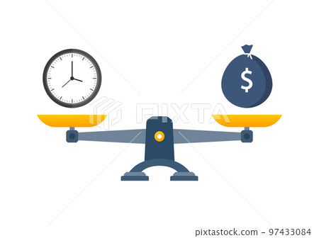 Education vs time on scales icon. Money and time balance on scale Education vs time on scales icon. Money and time balance on scale 97433084