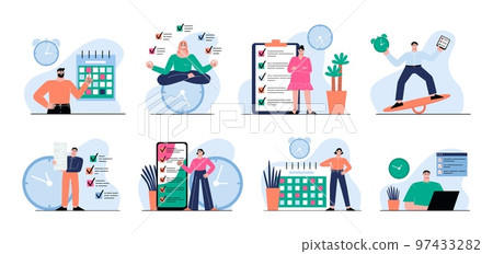 Process schedule planning and making-of work, agenda company scenes. Team plan and tasks, monthly and weekly management, sapid vector business characters Process schedule planning and making-of work, agenda company scenes. Team plan and tasks, monthly and weekly management, sapid vector business characters 97433282