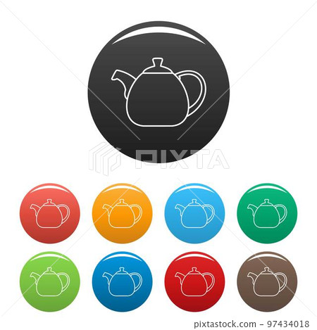 Pot bellied kettle icon. Outline illustration of pot bellied kettle vector icons set color isolated on white Pot bellied kettle icon. Outline illustration of pot bellied kettle vector icons set color isolated on white 97434018