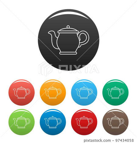Beautiful teapot icon. Outline illustration of beautiful teapot vector icons set color isolated on white 97434058