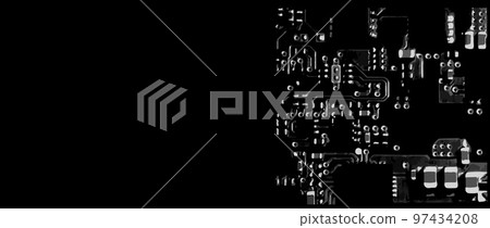 Circuit Board Realistic Vector Illustration. Black and Green Background 97434208