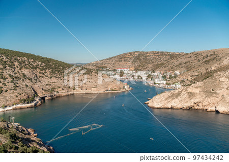 Panorama of the Balaklava bay. View from Cape Kuron, Crimea 97434242