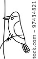 illustration outline of a bird thrush woodpecker on a tree branch on a white background 97434821