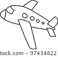 vector illustration of a black outline of an airplane on a white background 97434822
