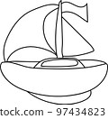 vector illustration of the outline of a yacht with a sail 97434823