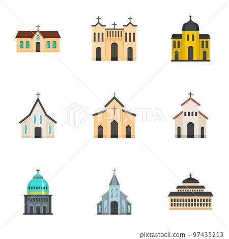 Church icons set. Cartoon set of 9 church vector icons for web isolated on white background 97435213