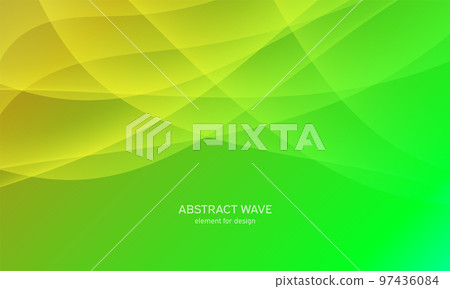 Abstract wave element for design. Green. Digital frequency track equalizer. Stylized line art background. Colorful shiny wave with lines created using blend tool.Curved wavy line, smooth stripe Vector 97436084