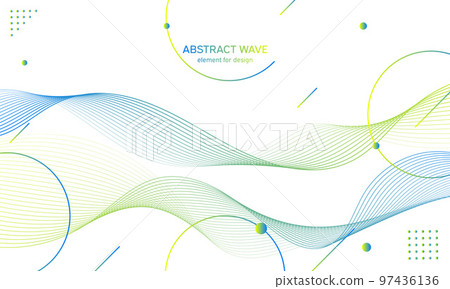 Abstract colorfull wave element for design. Digital frequency track equalizer. Stylized line art background.Vector illustration.Wave with dots created using blend tool.Curved wavy line, smooth stripe 97436136