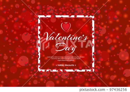 Valentines day sale red background with hearts and white frame. Vector illustration. Wallpaper, flyers, invitation, posters, brochure, banners. Chemistry of love. February 14. Valentines day sale red background with hearts and white frame. Vector illustration. Wallpaper, flyers, invitation, posters, brochure, banners. Chemistry of love. February 14. 97436256