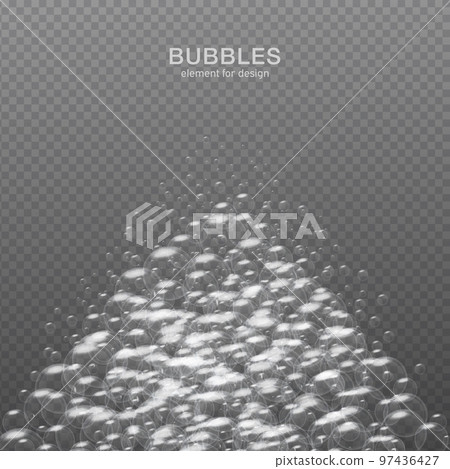White water bubbles on transparent background with reflection. Set. Vector illustration White water bubbles on transparent background with reflection. Set. Vector illustration 97436427