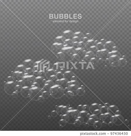 White water bubbles on transparent background with reflection. Set. Vector illustration White water bubbles on transparent background with reflection. Set. Vector illustration 97436430