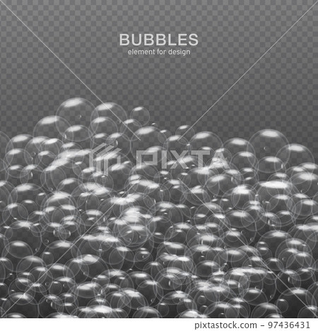 White water bubbles on transparent background with reflection. Set. Vector illustration White water bubbles on transparent background with reflection. Set. Vector illustration 97436431
