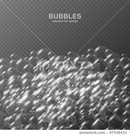 White water bubbles on transparent background with reflection. Set. Vector illustration White water bubbles on transparent background with reflection. Set. Vector illustration 97436432