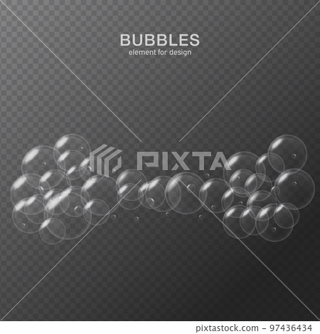 White water bubbles on transparent background with reflection. Set. Vector illustration White water bubbles on transparent background with reflection. Set. Vector illustration 97436434