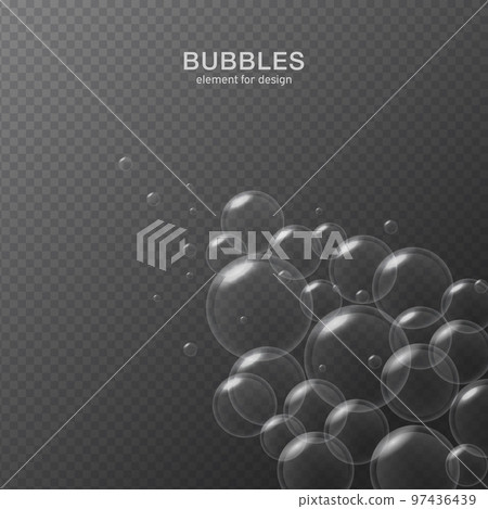 White water bubbles on transparent background with reflection. Set. Vector illustration White water bubbles on transparent background with reflection. Set. Vector illustration 97436439