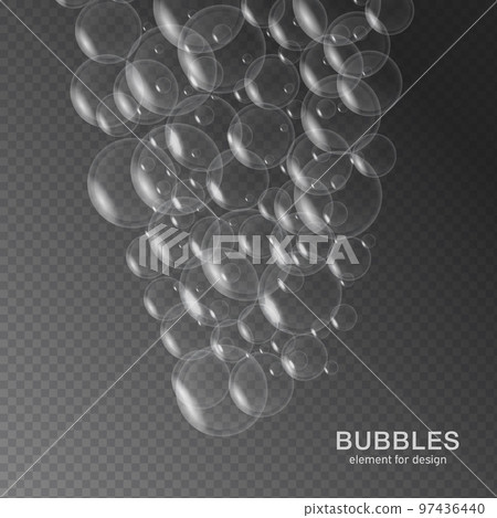 White water bubbles on transparent background with reflection. Set. Vector illustration White water bubbles on transparent background with reflection. Set. Vector illustration 97436440